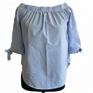 REVAMPED Premium collection off the shoulder blue & white striped top. Size XS